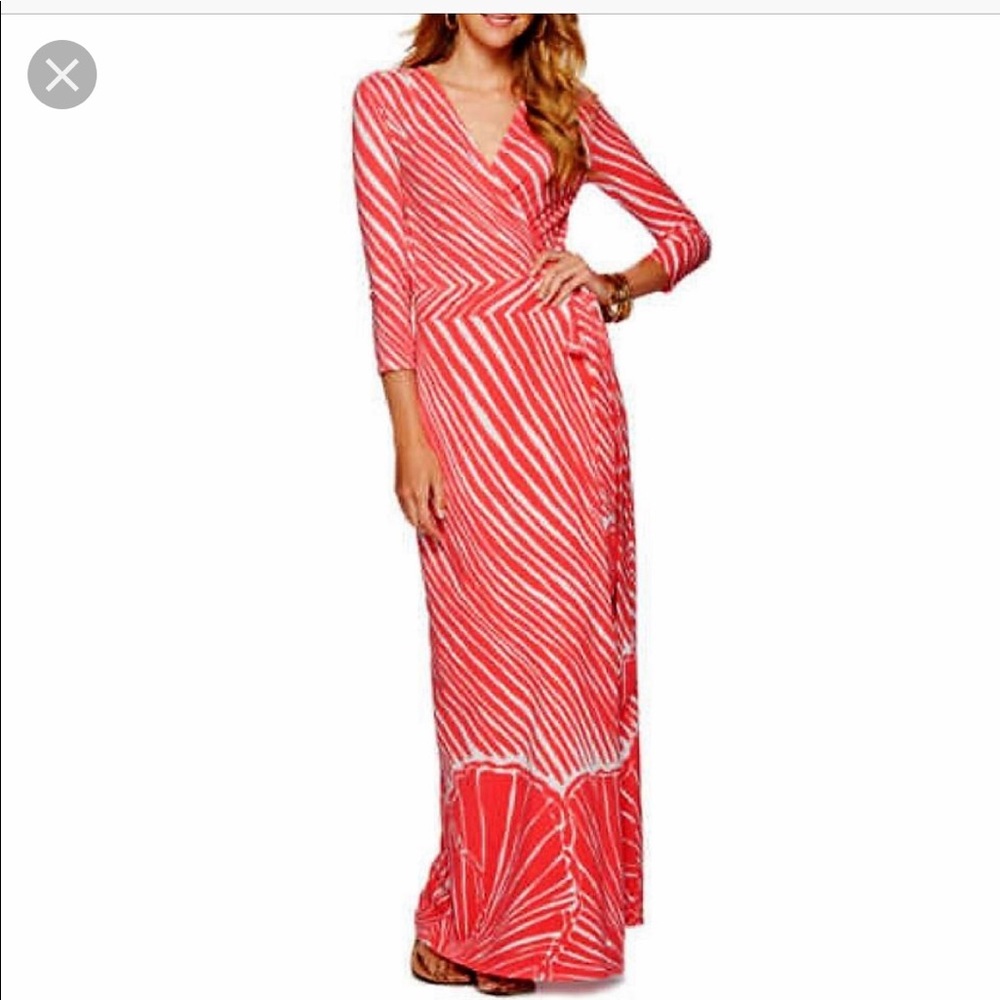 Lilly Pulitzer Coral wrap maxi dress